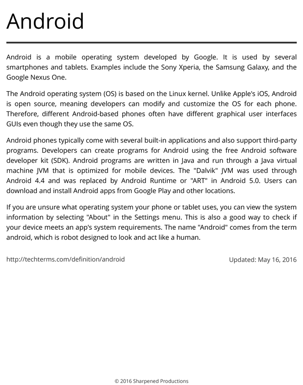Definición de Android - Ejemplo de impresión